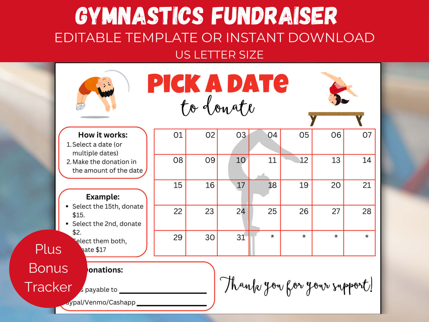 Editable Gymnastics Pick A Date