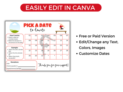 Editable Gymnastics Pick A Date