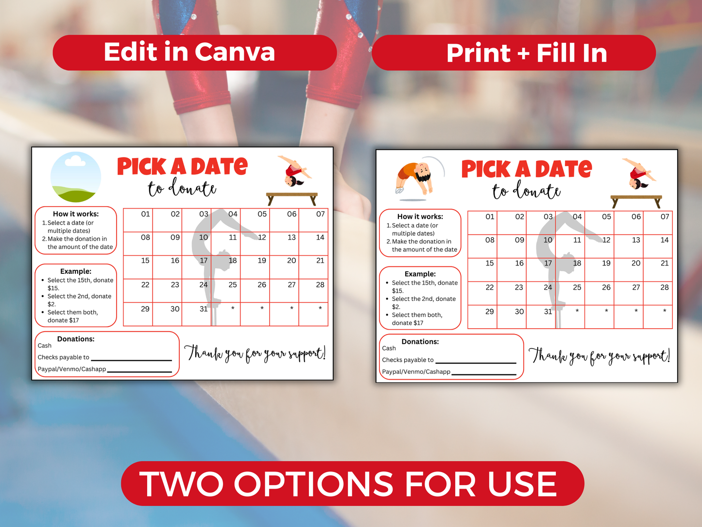 Editable Gymnastics Pick A Date