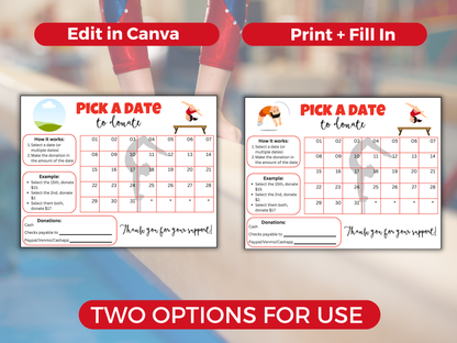 Editable Gymnastics Pick A Date