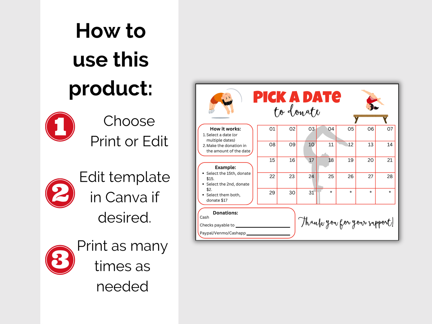 Editable Gymnastics Pick A Date