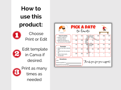Editable Gymnastics Pick A Date