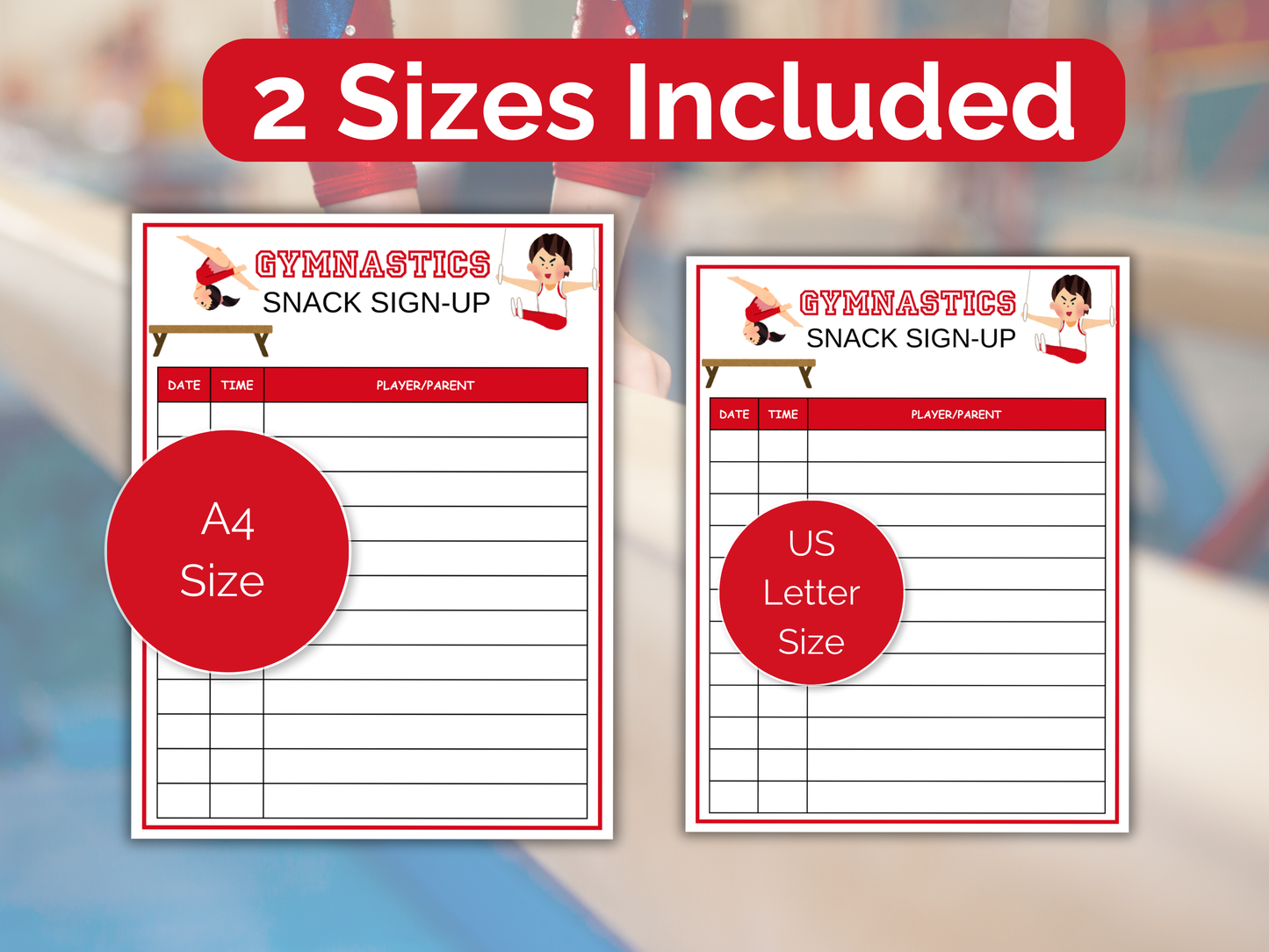 Gymnastics Snack Sign Up Sheet
