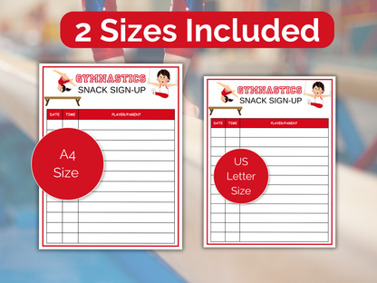 Gymnastics Snack Sign Up Sheet