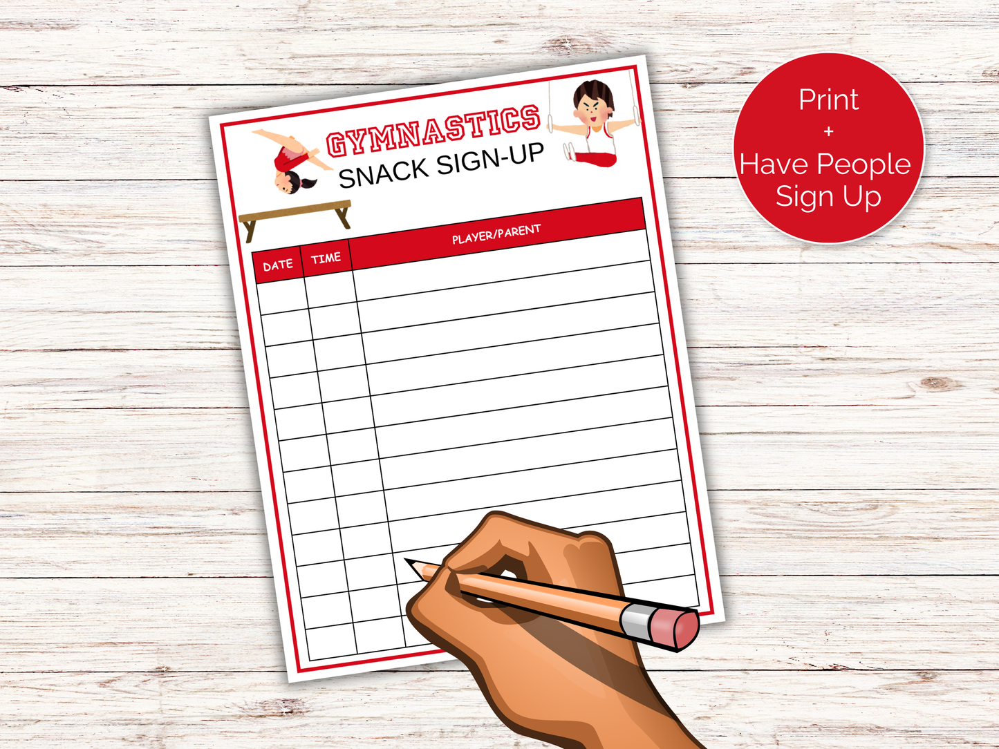 Gymnastics Snack Sign Up Sheet