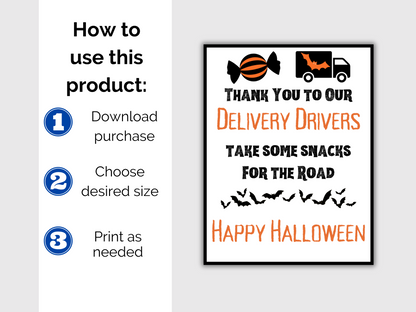 Halloween Delivery Driver Thank You Sign