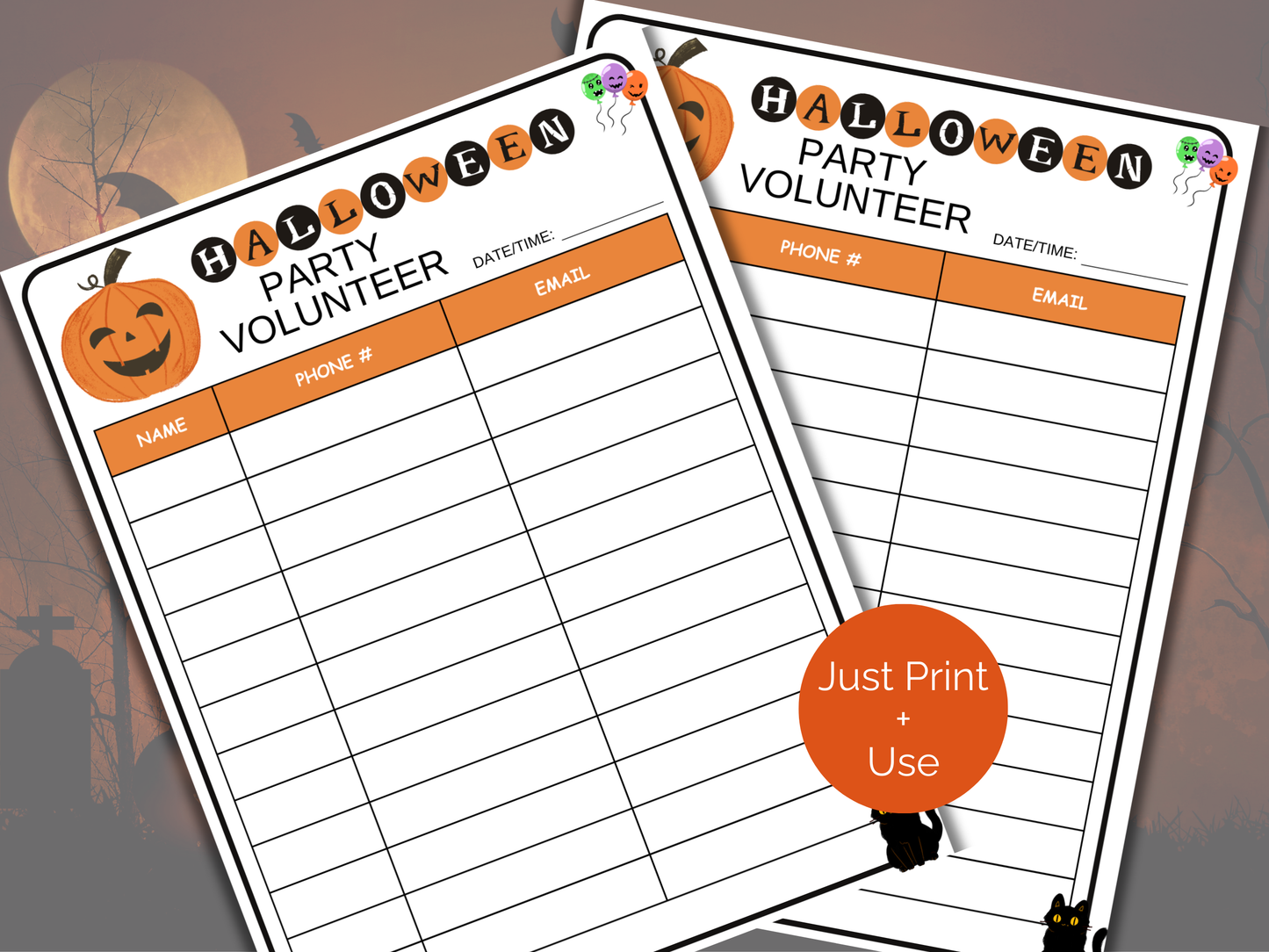 Halloween Party Volunteer Sign Up Sheet