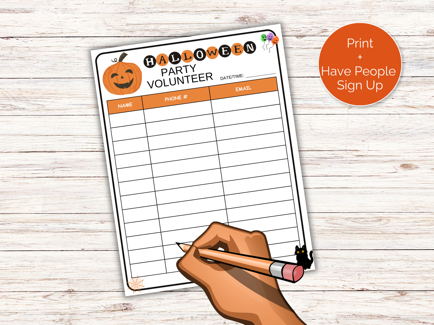 Halloween Party Volunteer Sign Up Sheet
