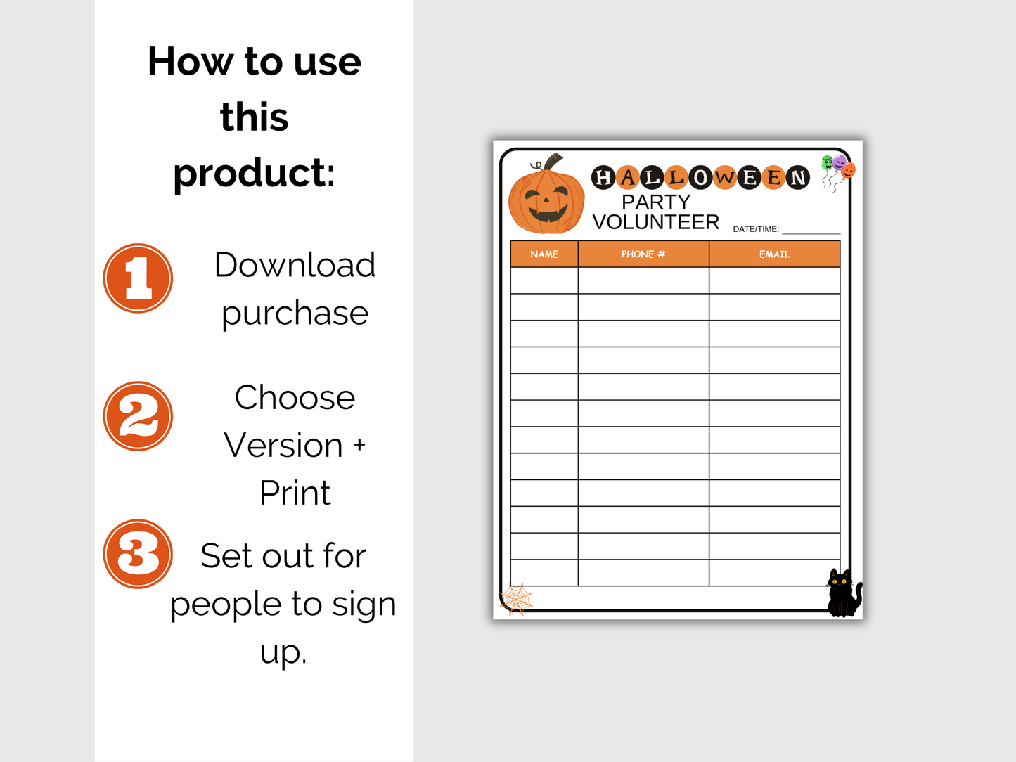 Halloween Party Volunteer Sign Up Sheet