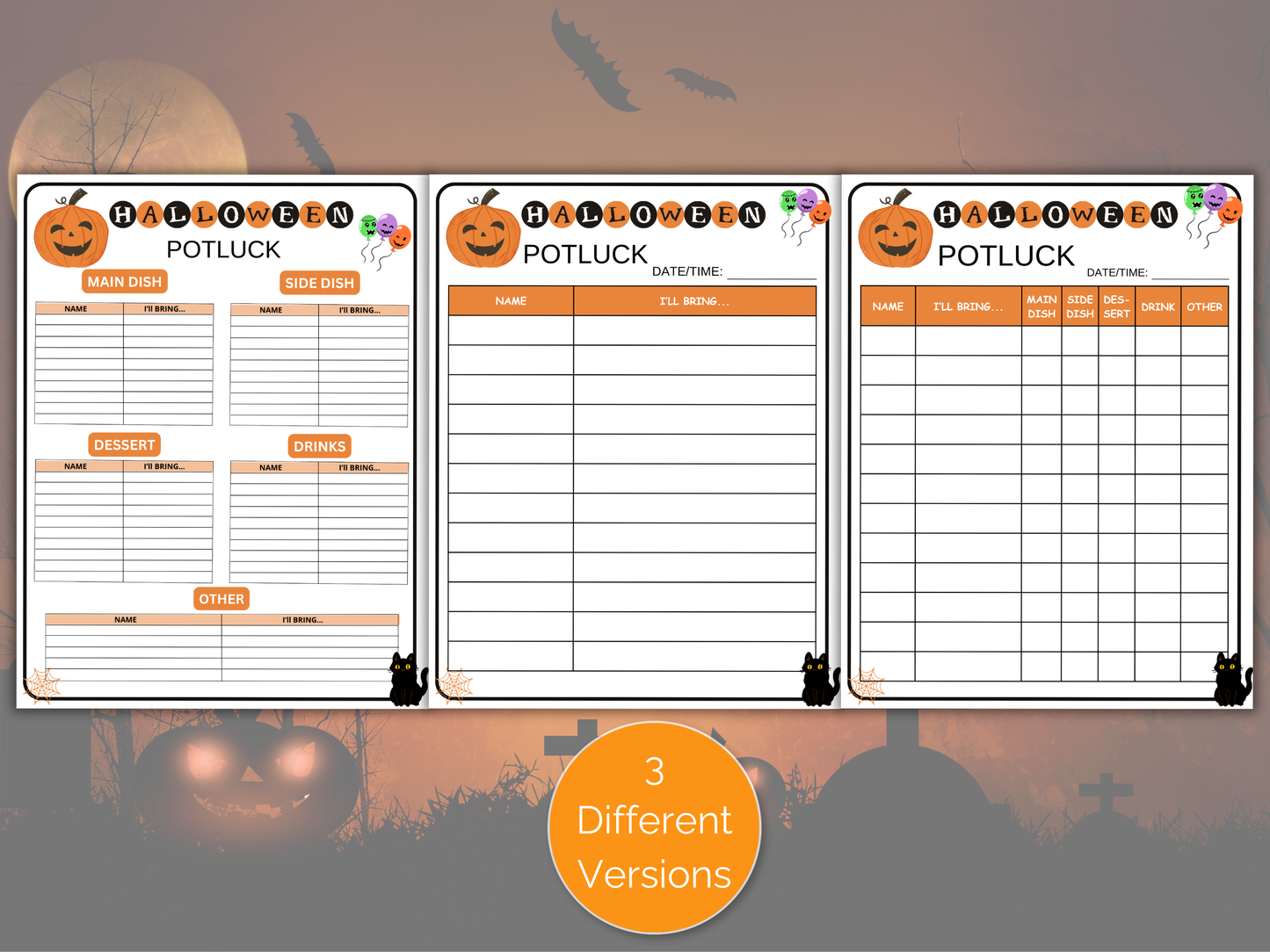 Halloween Potluck Sign Up Sheet
