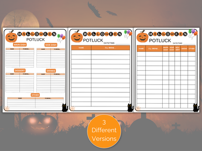 Halloween Potluck Sign Up Sheet