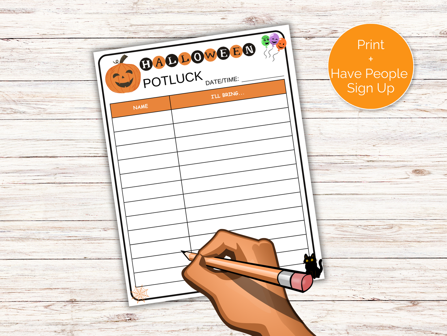 Halloween Potluck Sign Up Sheet
