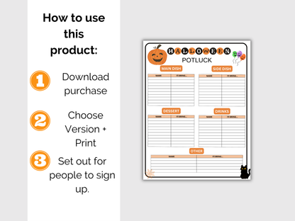 Halloween Potluck Sign Up Sheet