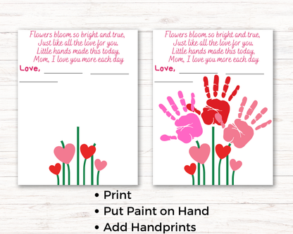 Mothers Day Heart Flowers Handprint Art for up to 3 kids
