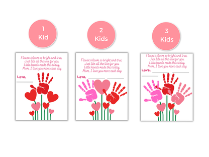 Mothers Day Heart Flowers Handprint Art for up to 3 kids