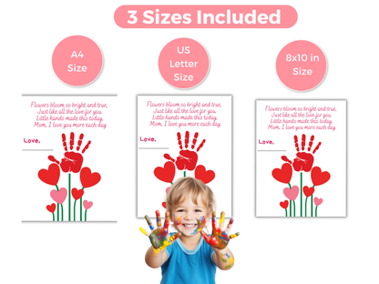 Mothers Day Heart Flowers Handprint Art for up to 3 kids