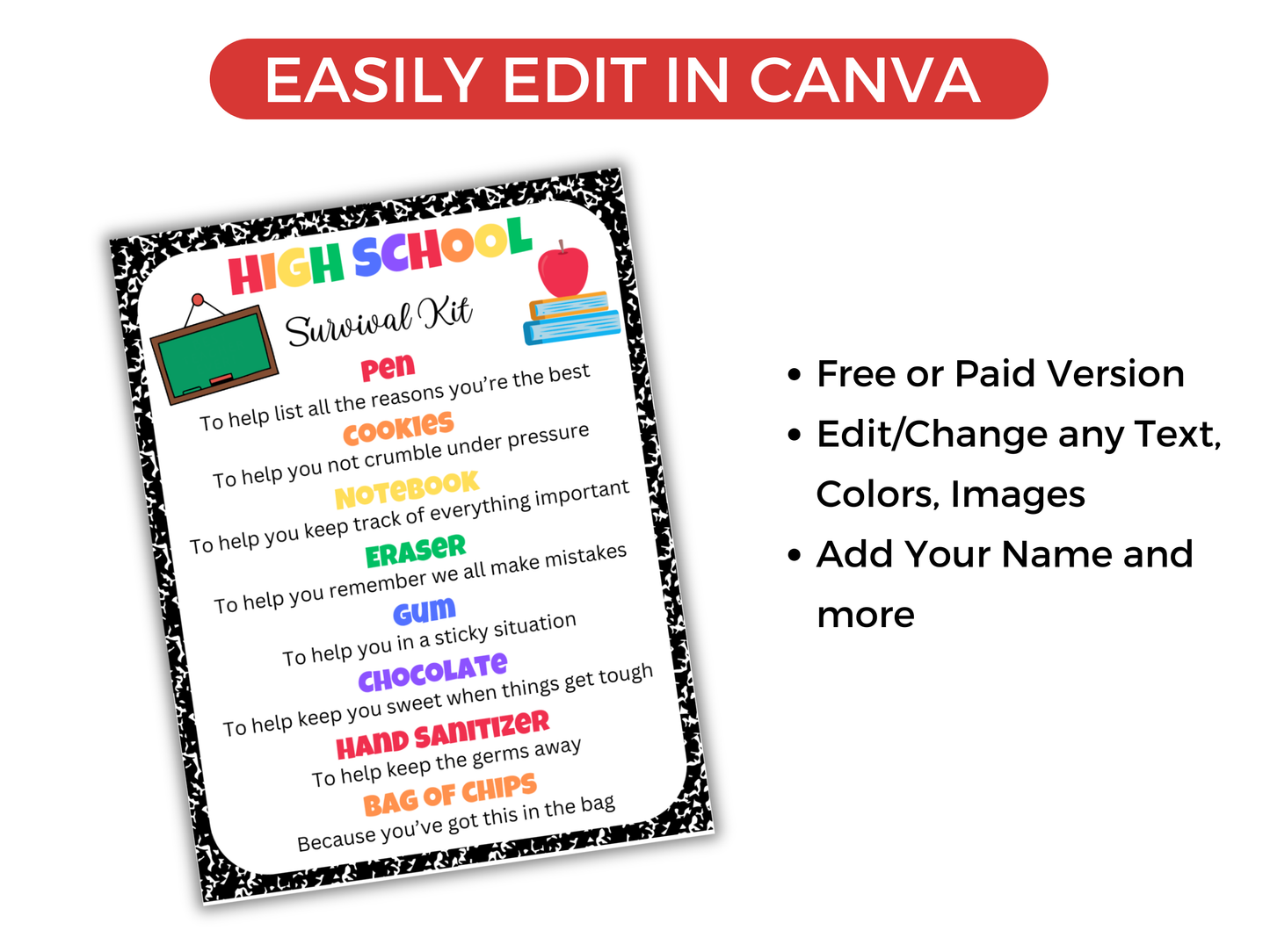 Editable High School Survival Kit Gift Tags