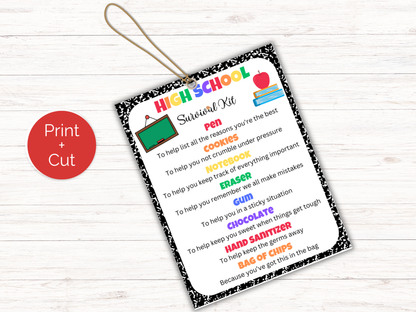 Editable High School Survival Kit Gift Tags