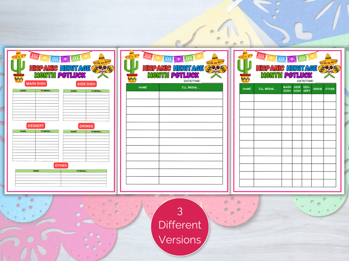 Hispanic Heritage Potluck Sign Up Sheet