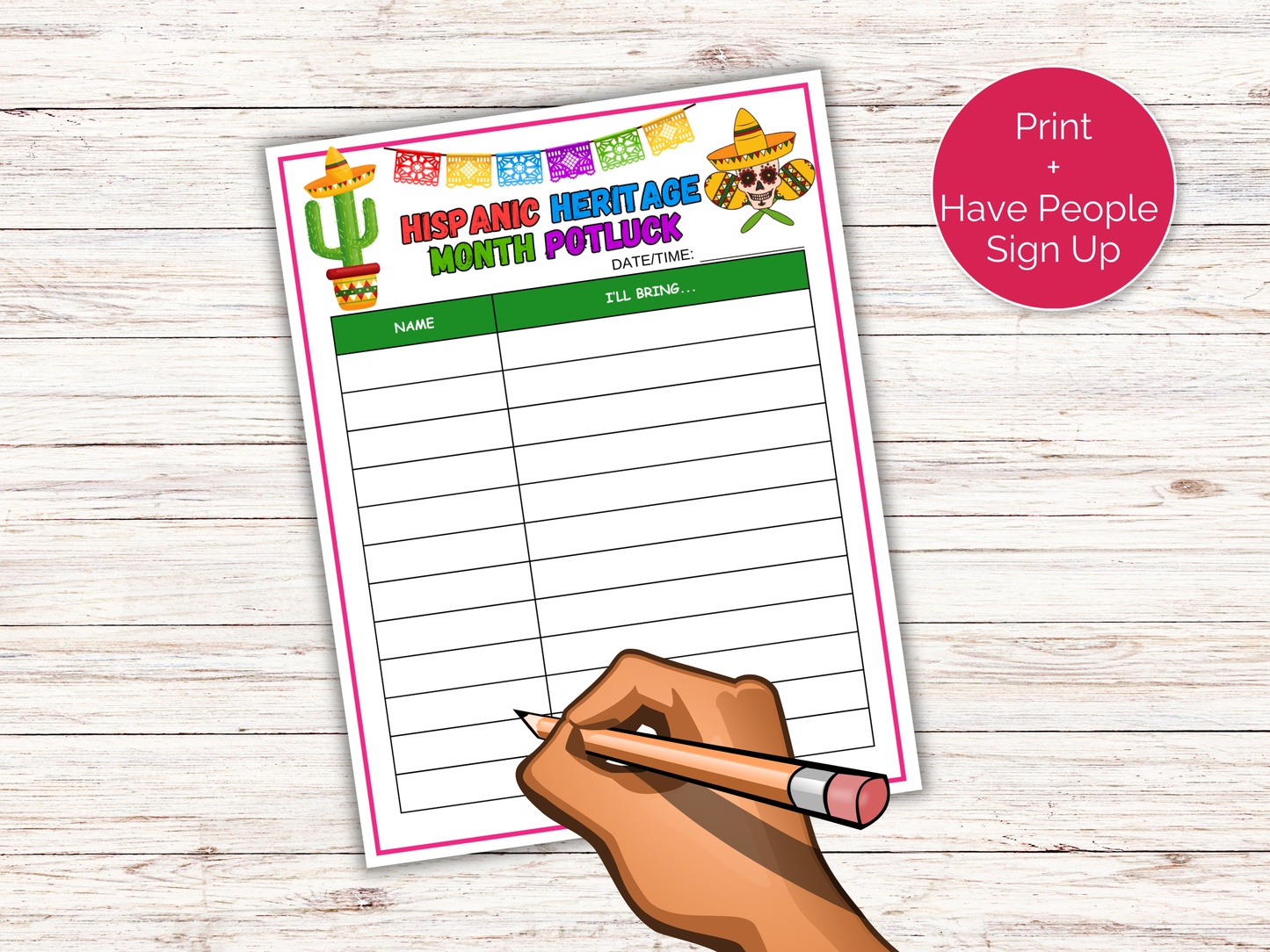 Hispanic Heritage Potluck Sign Up Sheet