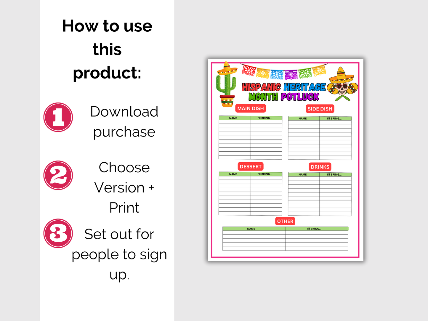 Hispanic Heritage Potluck Sign Up Sheet