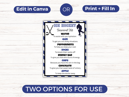 Editable Hockey Survival Kit Gift Tag Template