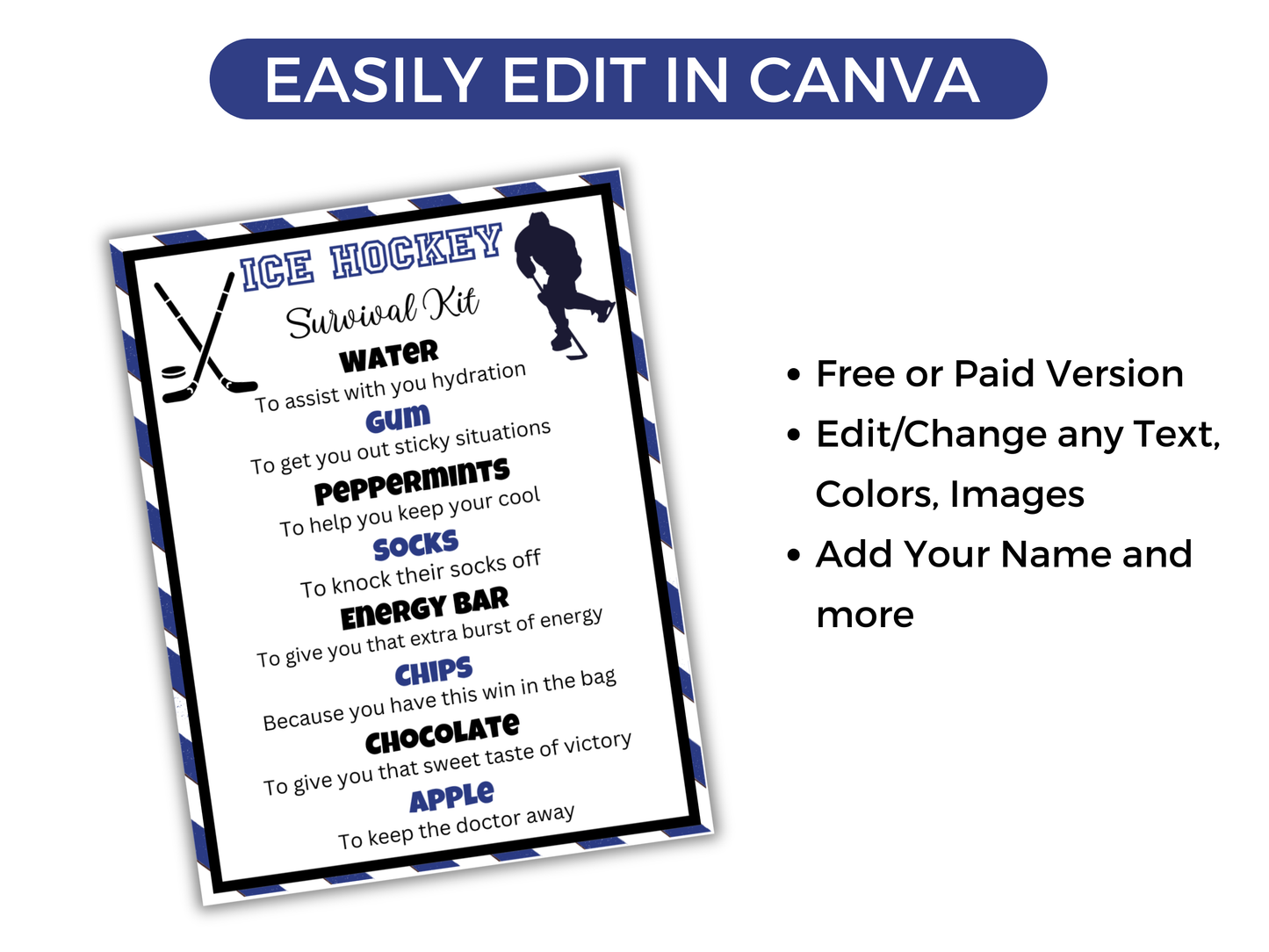 Editable Hockey Survival Kit Gift Tag Template