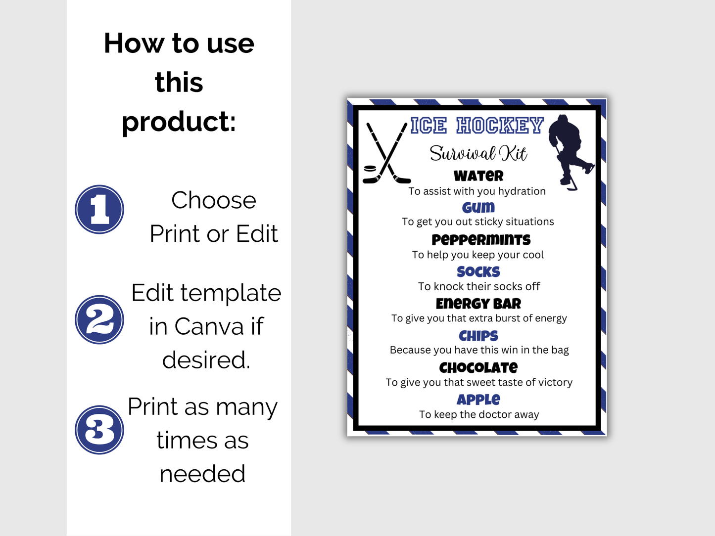 Editable Hockey Survival Kit Gift Tag Template