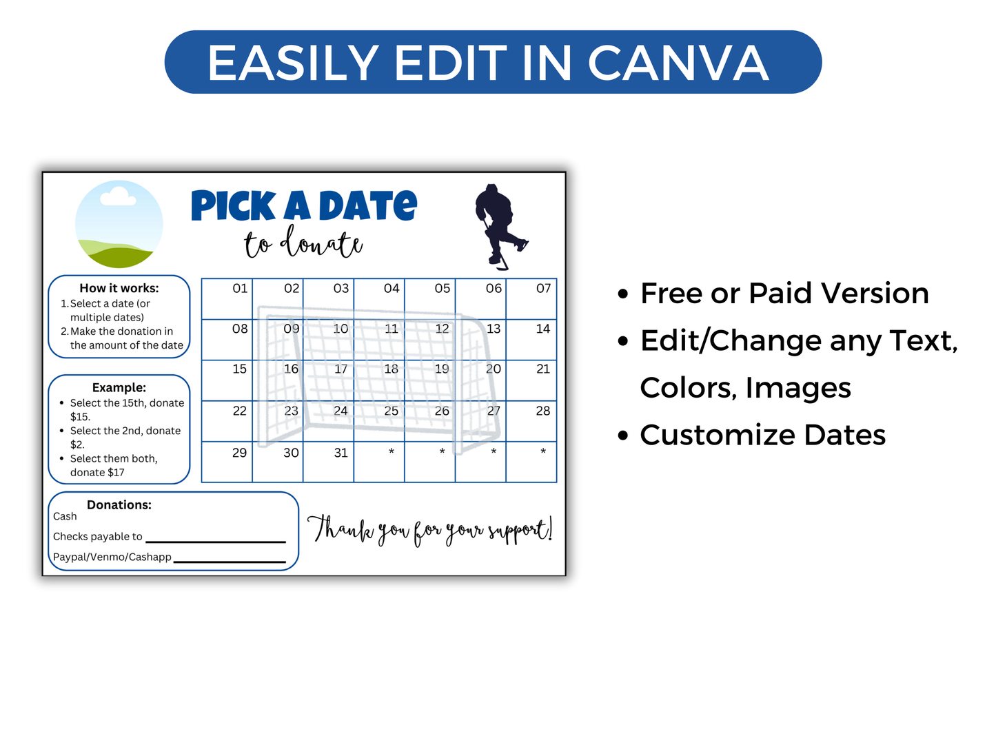 Editable Hockey Pick A Date
