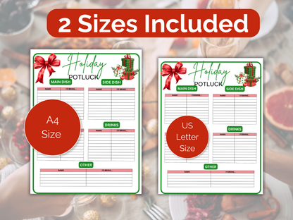 Holiday Potluck Sign Up Sheet