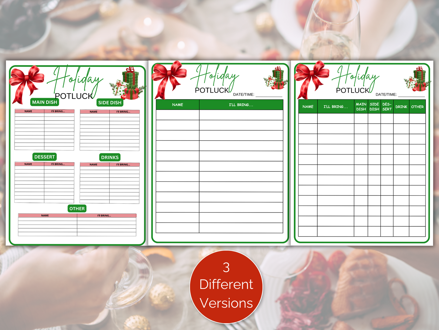 Holiday Potluck Sign Up Sheet