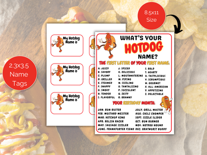 What's Your Hot Dog Name Game + Name Tags