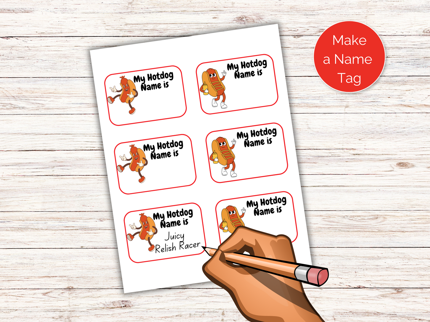 What's Your Hot Dog Name Game + Name Tags