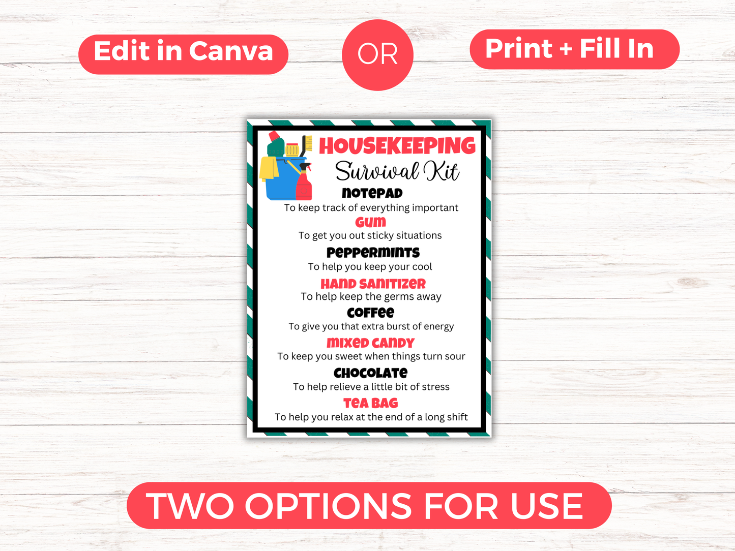 Editable Housekeeper Survival Kit Gift Tags
