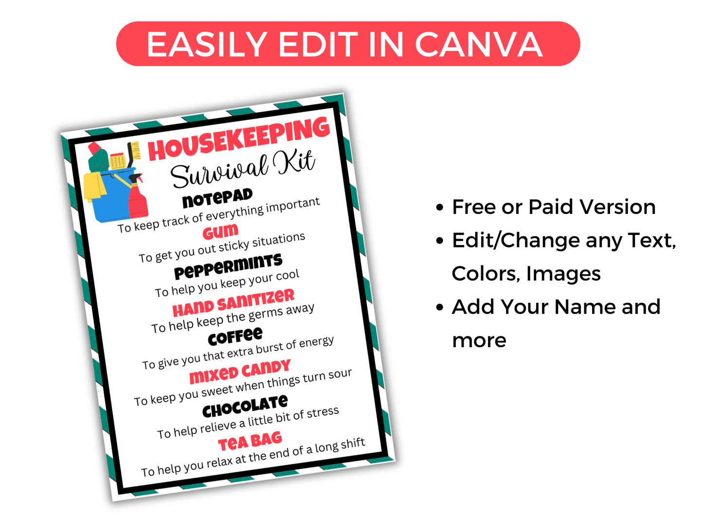 Editable Housekeeper Survival Kit Gift Tags