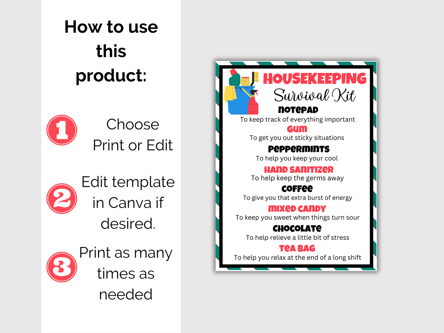 Editable Housekeeper Survival Kit Gift Tags