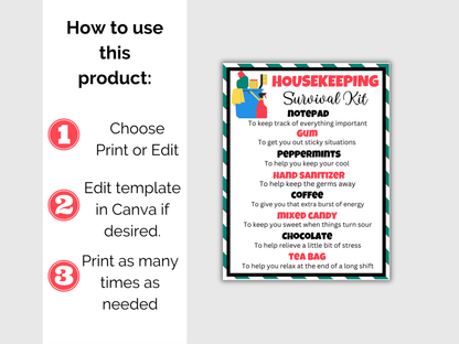 Editable Housekeeper Survival Kit Gift Tags