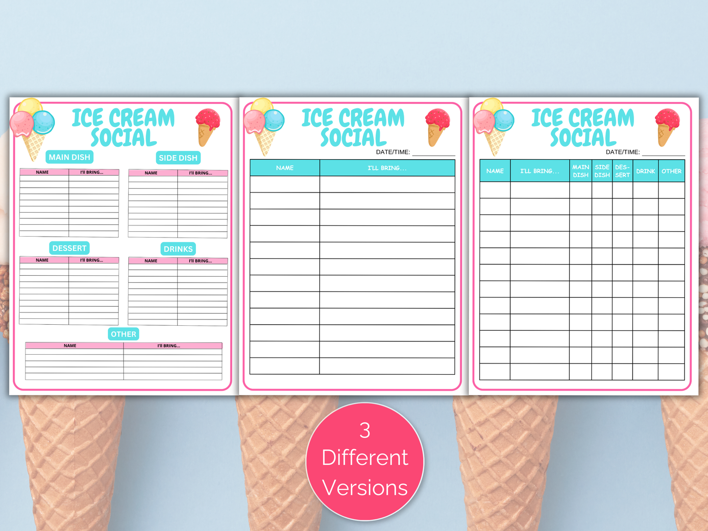Ice Cream Social Sign Up Sheet