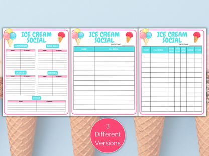 Ice Cream Social Sign Up Sheet