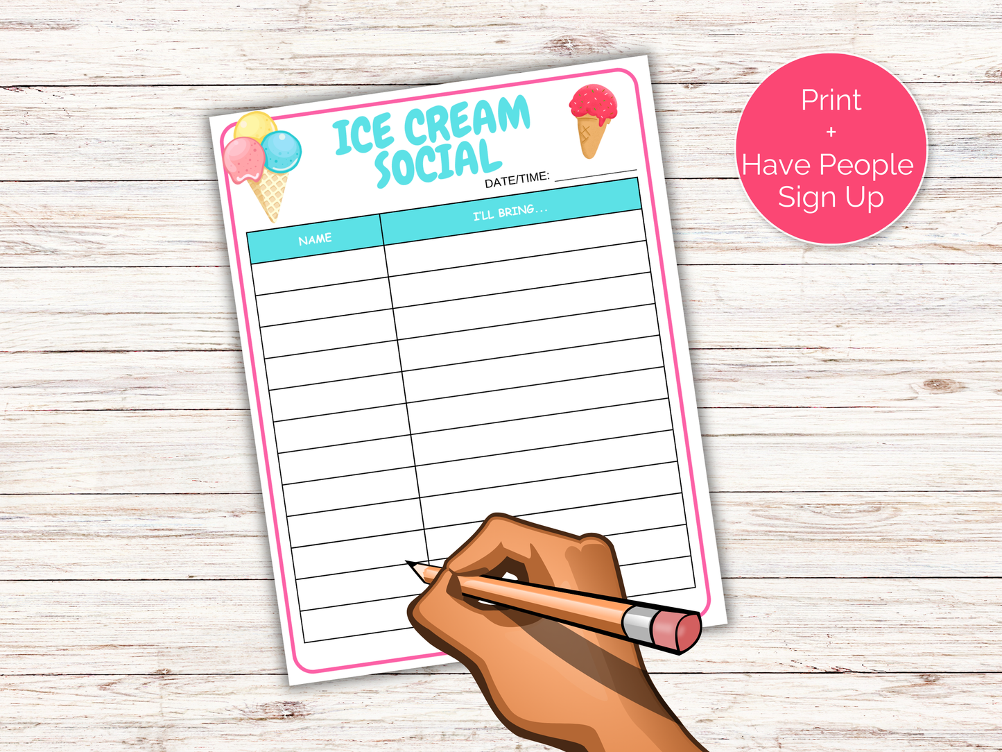 Ice Cream Social Sign Up Sheet
