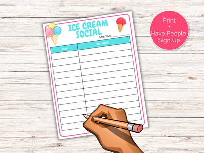 Ice Cream Social Sign Up Sheet