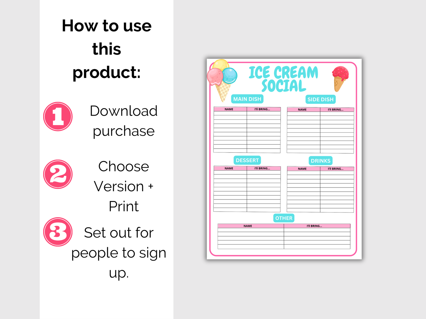Ice Cream Social Sign Up Sheet