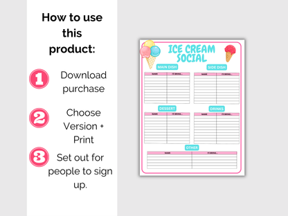Ice Cream Social Sign Up Sheet