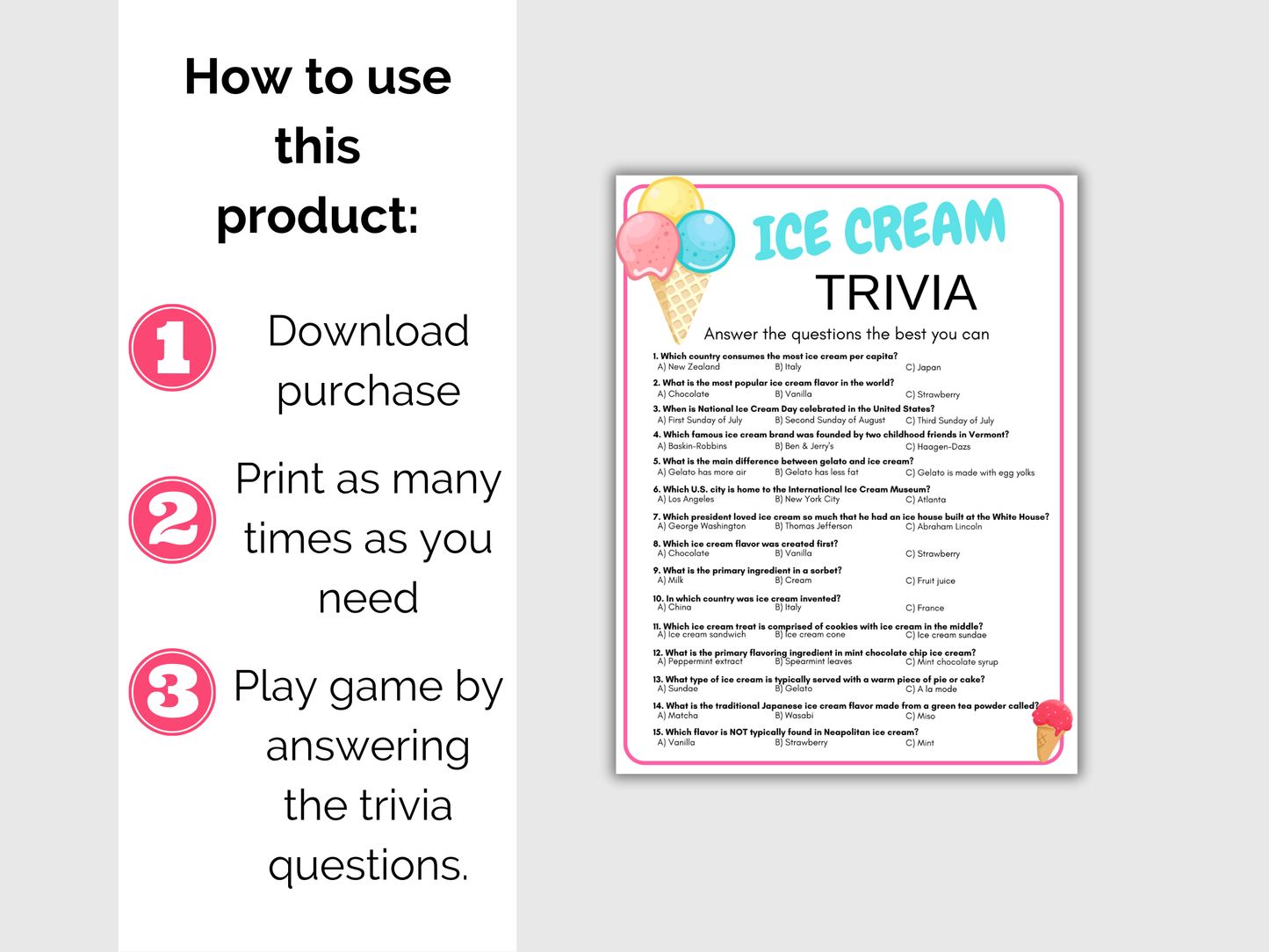 Ice Cream Trivia Game