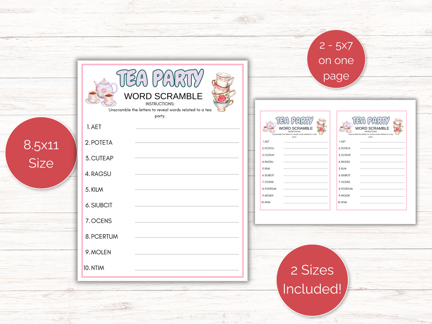 Tea Party Word Scramble Game