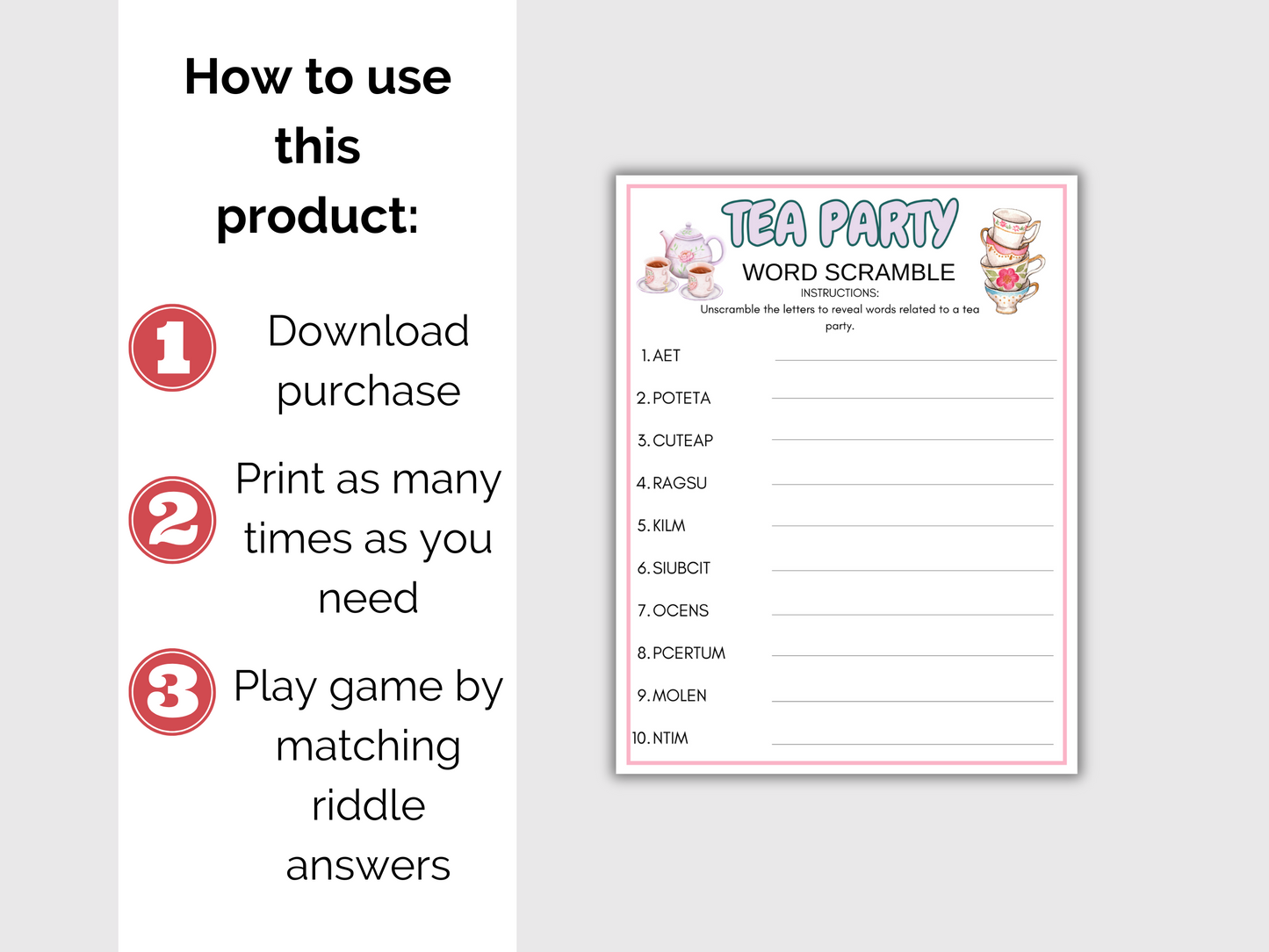 Tea Party Word Scramble Game