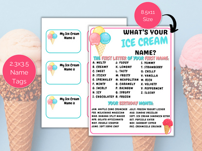 What's Your Ice Cream Name Game + Name Tags