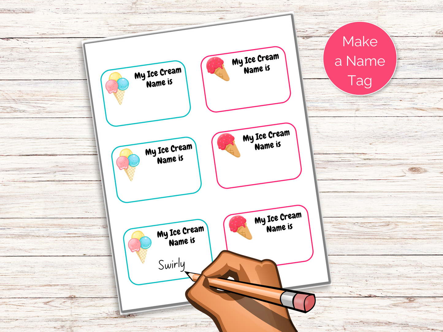 What's Your Ice Cream Name Game + Name Tags