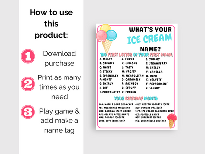 What's Your Ice Cream Name Game + Name Tags