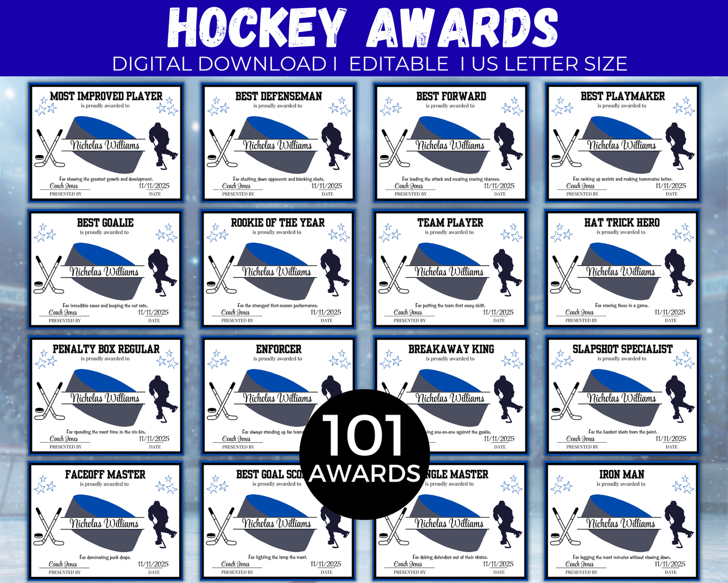 Editable Hockey Award Certificates